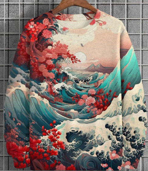 Digital Printing Women's 3dCasual Round Neck Pullover Sweater