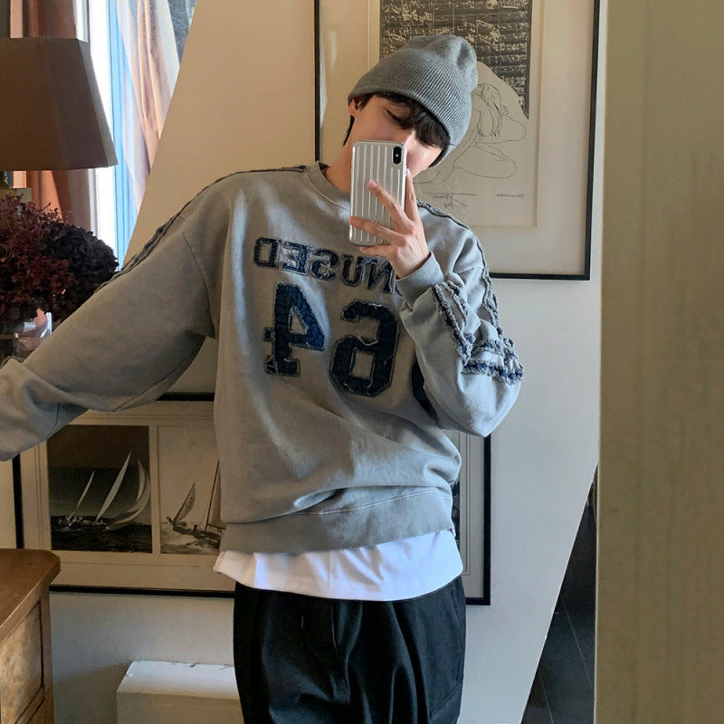 Letter-Embroidered Crew-Neck Sweatshirt For Men